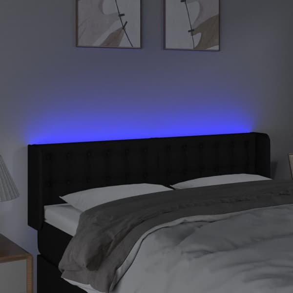 Sänggavel LED svart 147x16x78/88 cm tyg