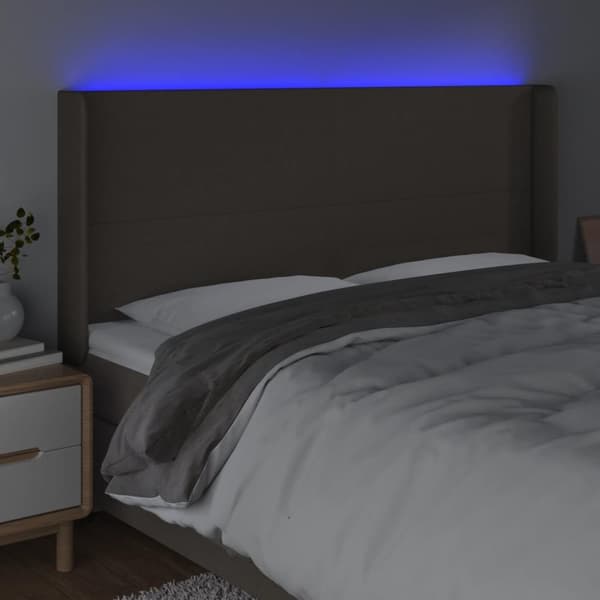 Sängyn pääty LED-valolla, taupe, 203x16x118/128 cm, kangas