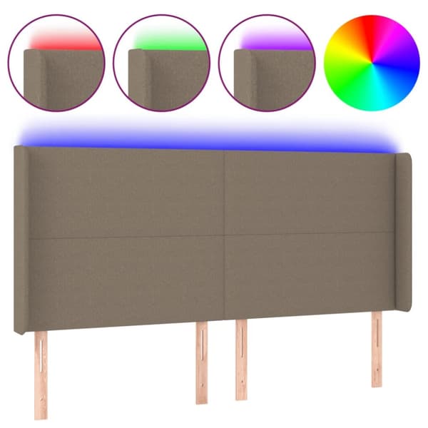 Sängyn pääty LED-valolla, taupe, 203x16x118/128 cm, kangas