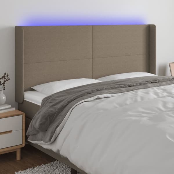 Sängyn pääty LED-valolla, taupe, 203x16x118/128 cm, kangas