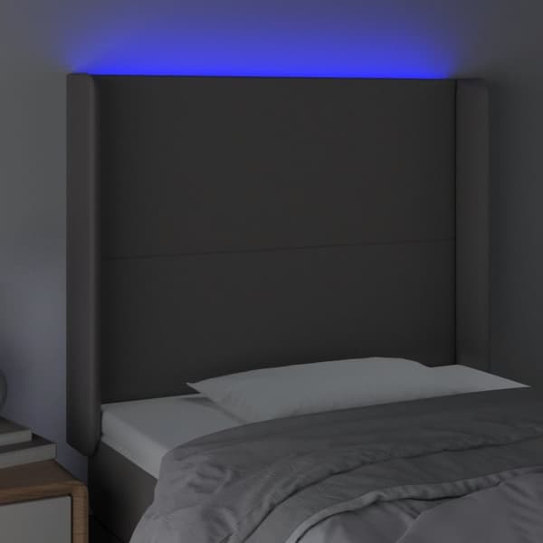Sängyn pääty LED-valolla, harmaa, 83x16x118/128cm, keinonahka