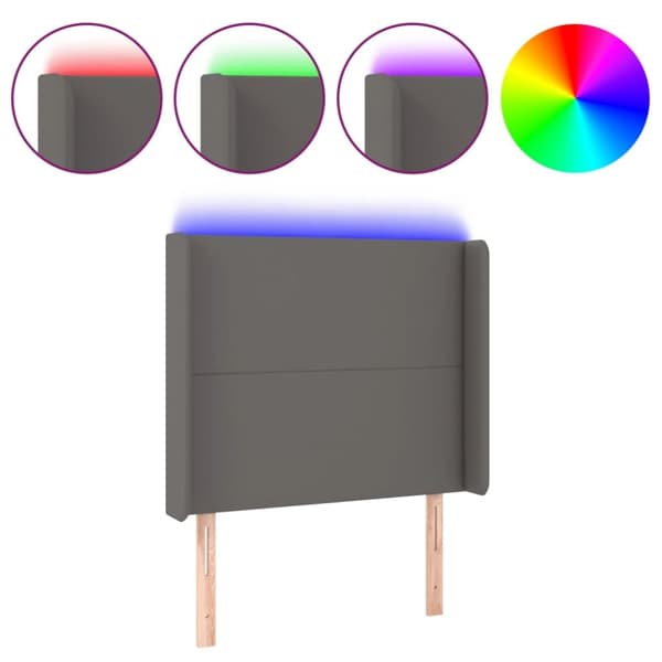 Sängyn pääty LED-valolla, harmaa, 83x16x118/128cm, keinonahka