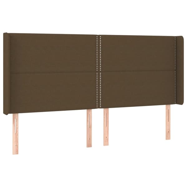 sengegavl med LED-lys 163x16x118/128 cm stof mørkebrun