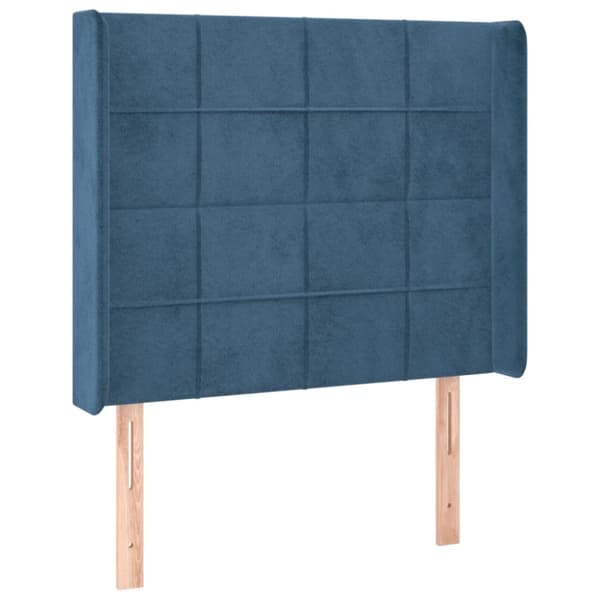 sengegavl med LED-lys 83x16x118/128 cm fløjl mørkeblå