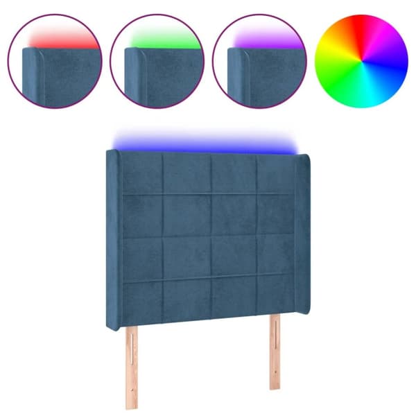 sengegavl med LED-lys 103x16x118/128 cm fløjl mørkeblå