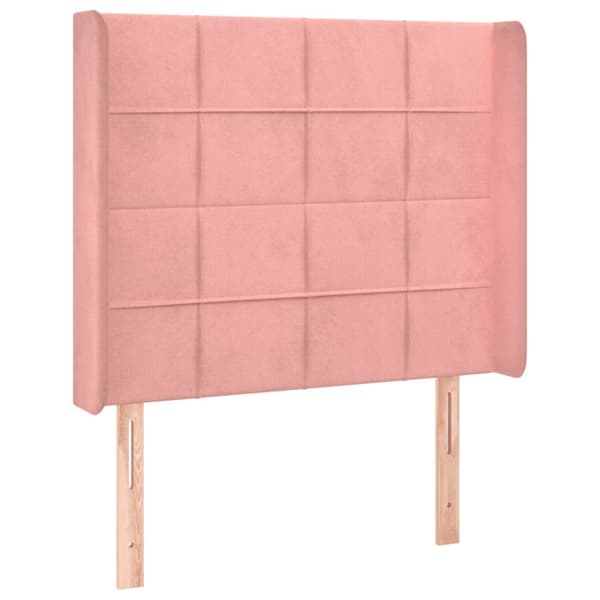 sengegavl med LED-lys 93x16x118/128 cm fløjl lyserød