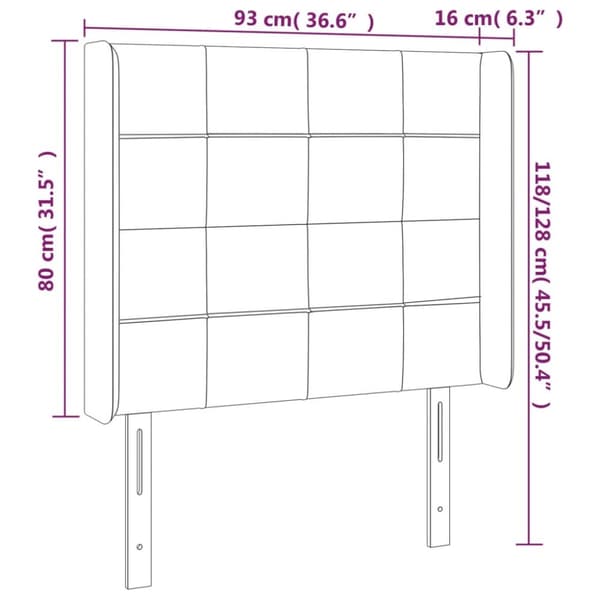 sengegavl med LED-lys 93x16x118/128 cm fløjl lyserød