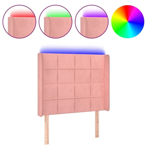 sengegavl med LED-lys 93x16x118/128 cm fløjl lyserød