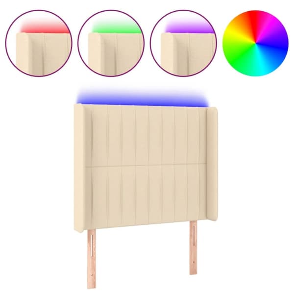 Sängyn pääty LED-valolla, kerma, 103x16x118/128 cm, kangas