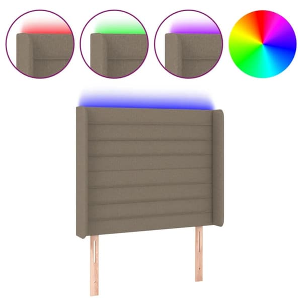 Sängyn pääty LED-valolla, taupe, 83x16x118/128 cm, kangas