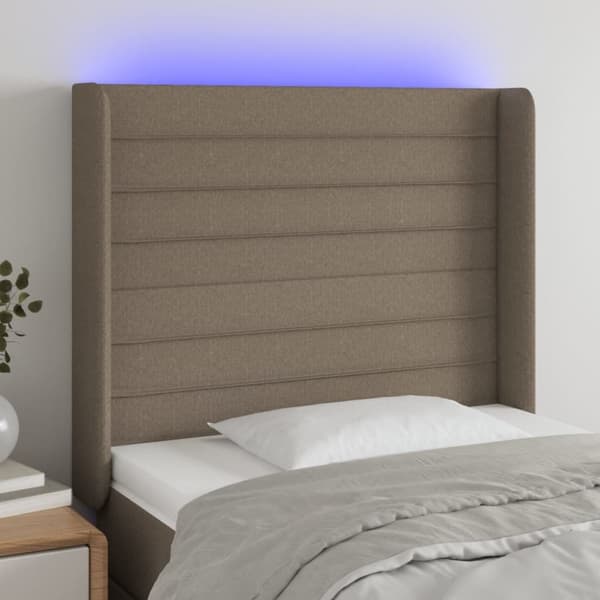 Sängyn pääty LED-valolla, taupe, 83x16x118/128 cm, kangas
