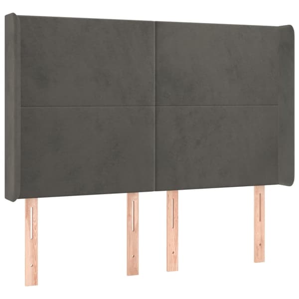 sengegavl med kanter 147x16x118/128 cm fløjl mørkegrå