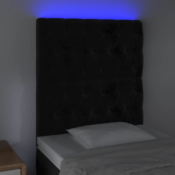 sengegavl med LED-lys 80x7x118/128 cm fløjl sort