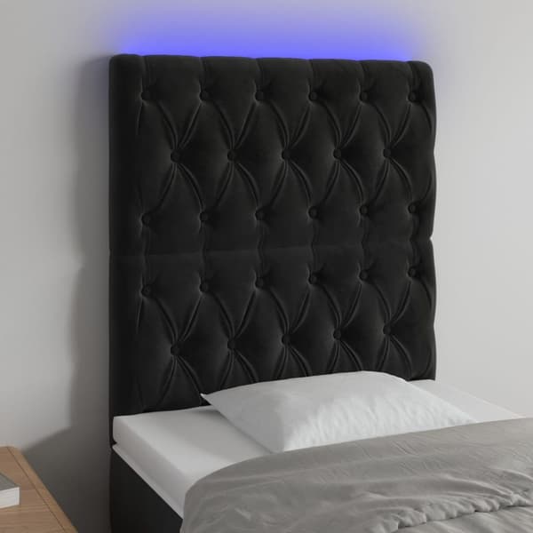 Sängyn pääty LED-valolla, musta, 80x7x118/128 cm, samettia