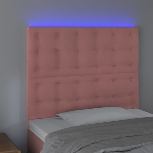 sengegavl med LED-lys 100x5x118/128 cm fløjl lyserød
