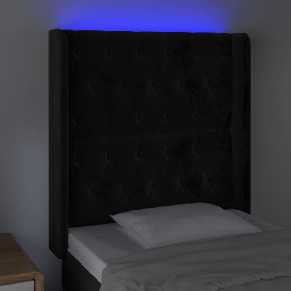sengegavl med LED-lys 83x16x118/128 cm fløjl sort