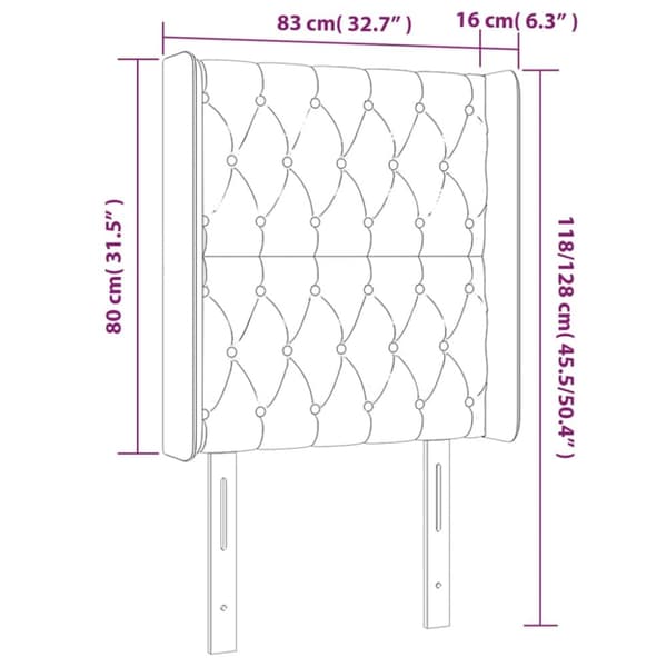 sengegavl med LED-lys 83x16x118/128 cm fløjl sort