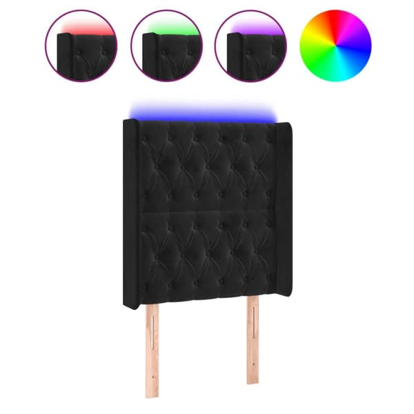 sengegavl med LED-lys 83x16x118/128 cm fløjl sort