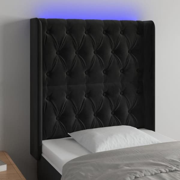 sengegavl med LED-lys 83x16x118/128 cm fløjl sort