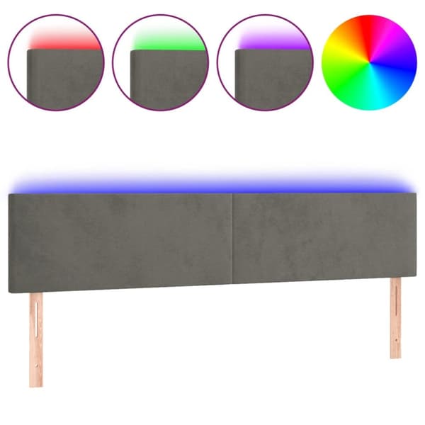sengegavl med LED-lys 180x5x78/88 cm velour mørkegrå