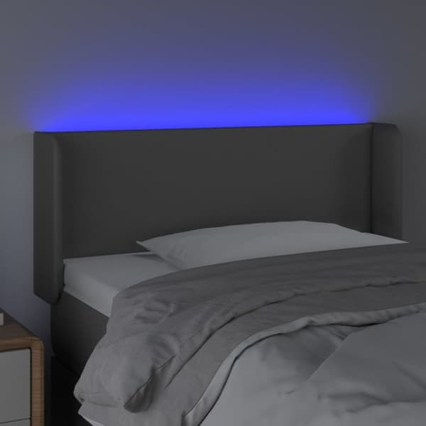 sengegavl med LED-lys 93x16x78/88 cm kunstlæder grå