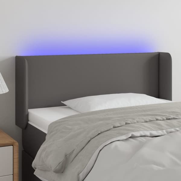sengegavl med LED-lys 93x16x78/88 cm kunstlæder grå