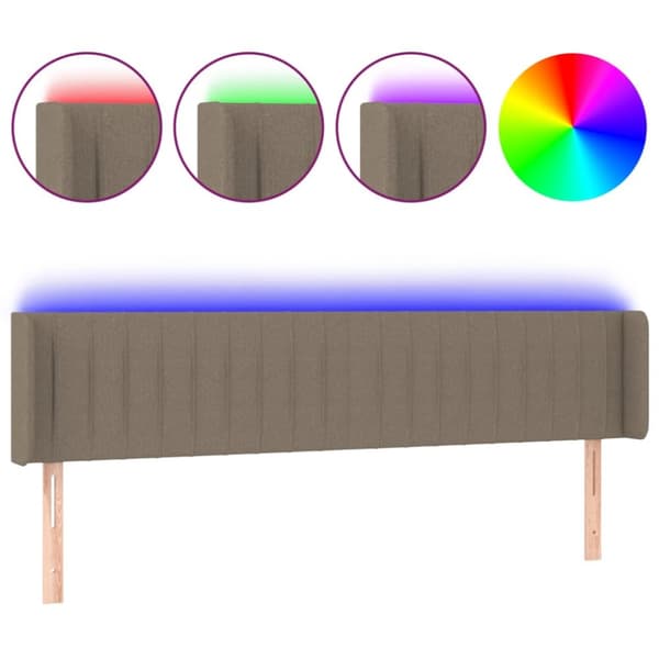 sengegavl med LED-lys 183x16x78/88 cm stof gråbrun