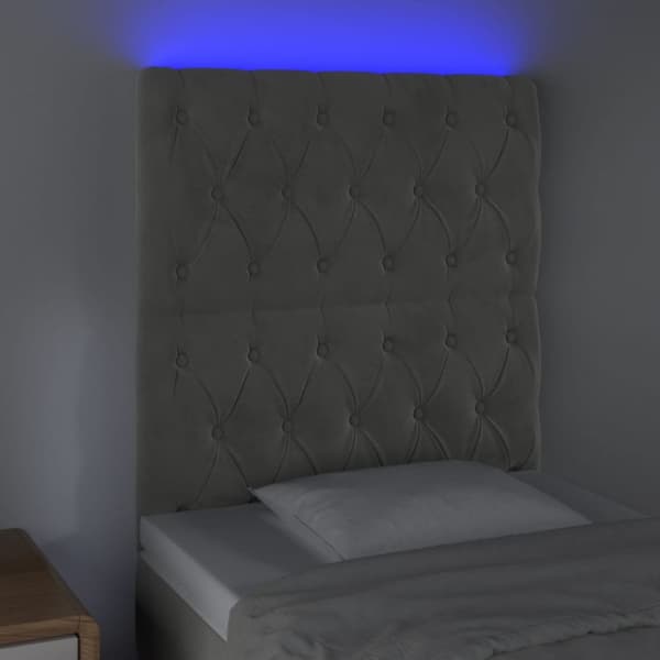 sengegavl med LED-lys 80x7x118/128 cm fløjl lysegrå