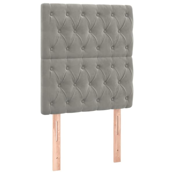 sengegavl med LED-lys 80x7x118/128 cm fløjl lysegrå