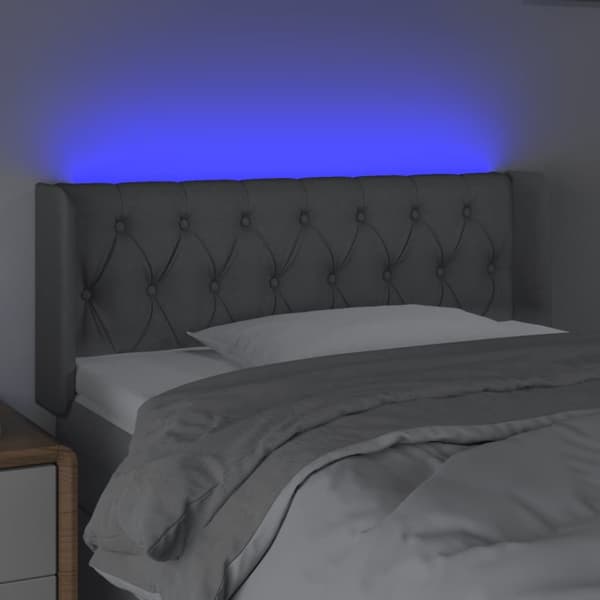 sengegavl med LED-lys 103x16x78/88 cm stof lysegrå