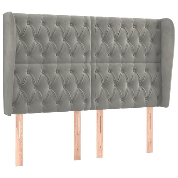 sengegavl med kanter 163x23x118/128 cm fløjl lysegrå