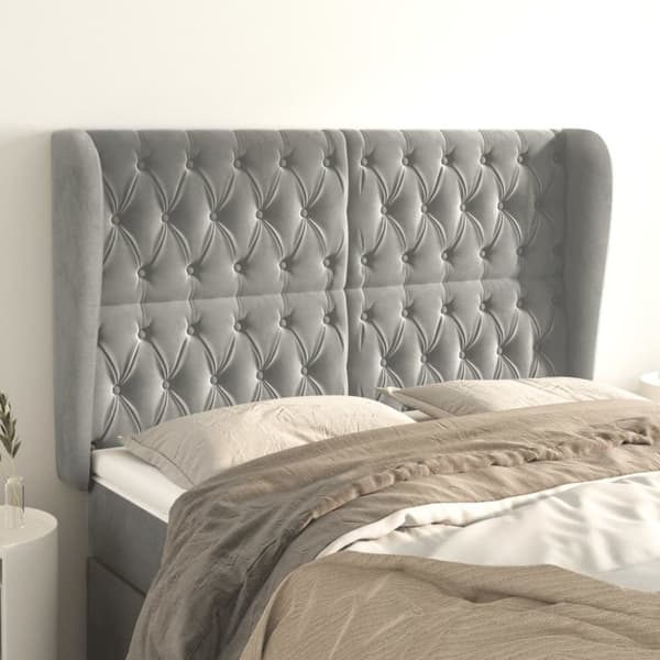 sengegavl med kanter 163x23x118/128 cm fløjl lysegrå