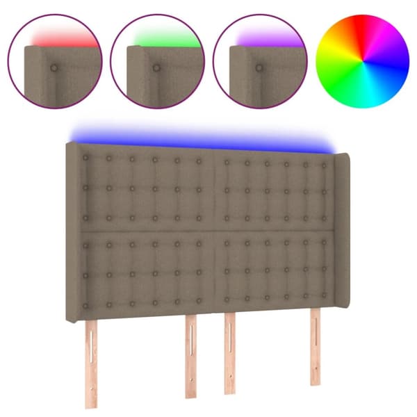 sengegavl med LED-lys 147x16x118/128 cm stof gråbrun