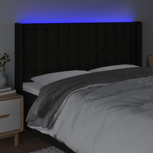 Sängyn pääty LED-valolla, musta, 163x16x118/128 cm, kangas