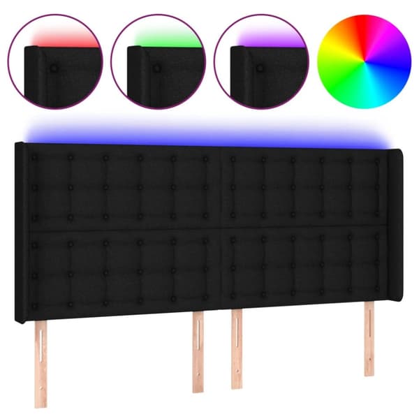Sängyn pääty LED-valolla, musta, 163x16x118/128 cm, kangas