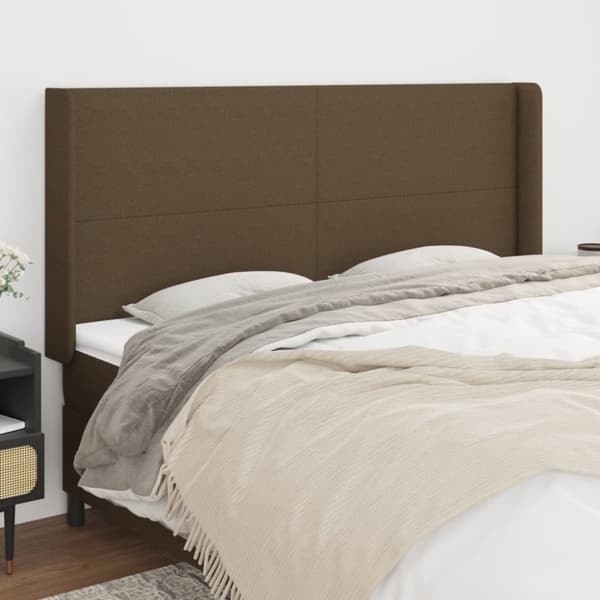 sengegavl med kanter 203x16x118/128 cm stof mørkebrun