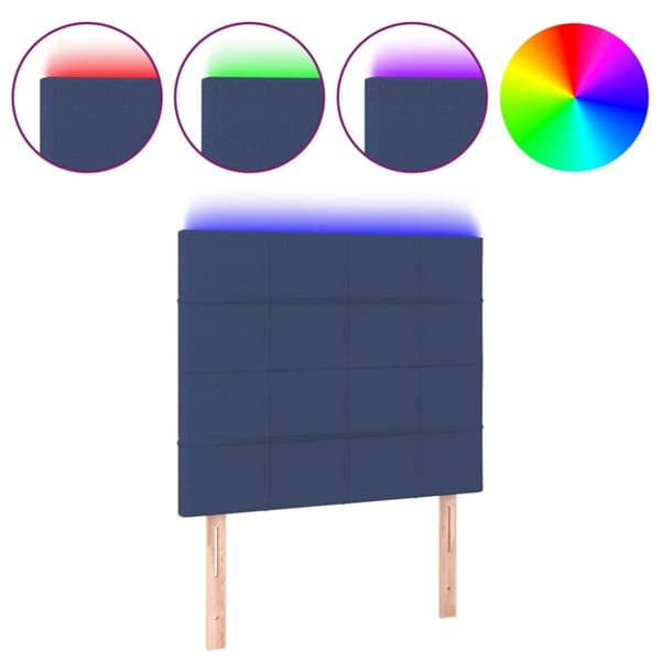 sengegavl med LED-lys 80x5x118/128 cm stof blå