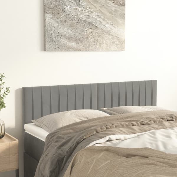 sengegavle 2 stk. 72x5x78/88 cm fløjl lysegrå