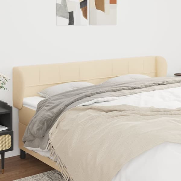 sengegavl med kanter 183x23x78/88 cm stof cremefarvet