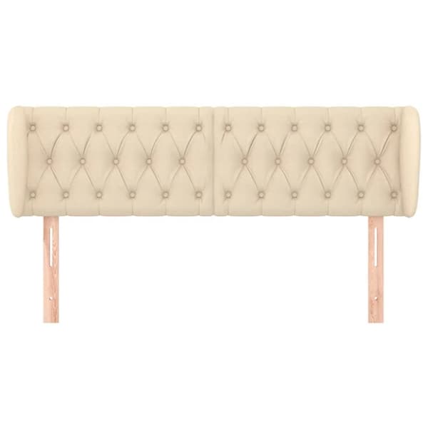 sengegavl med kanter 163x23x78/88 cm stof cremefarvet