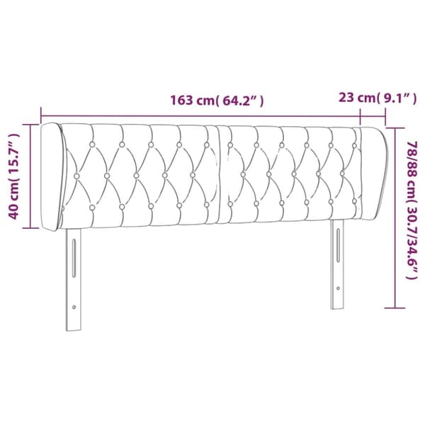 sengegavl med kanter 163x23x78/88 cm stof cremefarvet