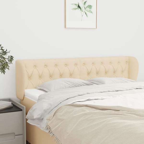sengegavl med kanter 163x23x78/88 cm stof cremefarvet