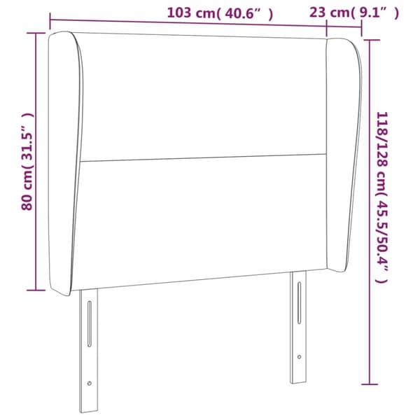 sengegavl med kanter 103x23x118/128 cm stof cremefarvet