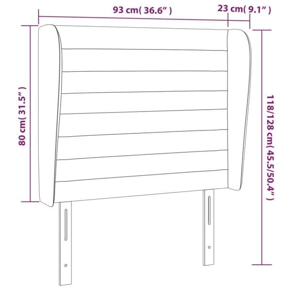 sengegavl med kanter 93x23x118/128 cm fløjl sort