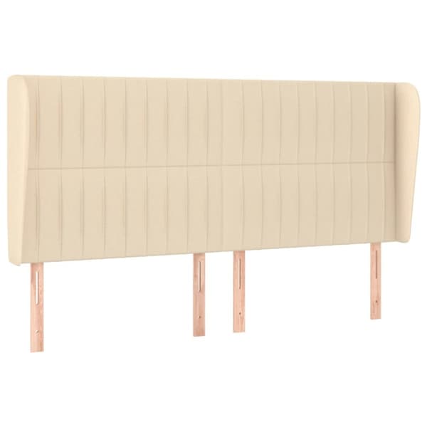 sengegavl med kanter 183x23x118/128 cm stof cremefarvet