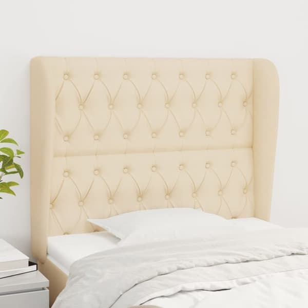 sengegavl med kanter 93x23x118/128 cm stof cremefarvet