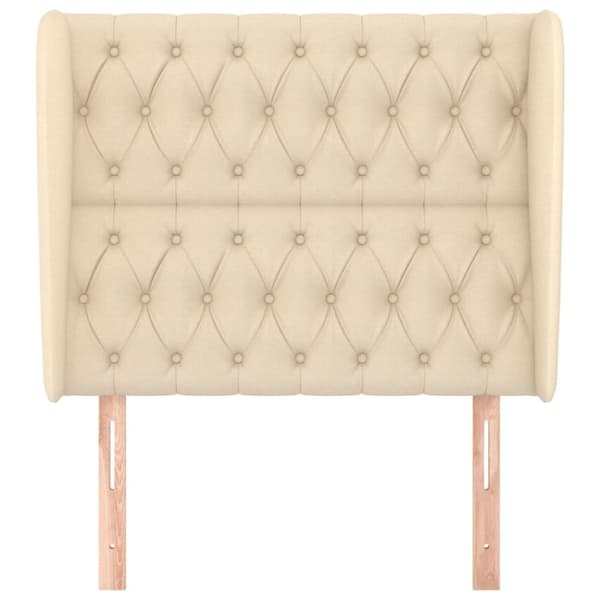 sengegavl med kanter 103x23x118/128 cm stof cremefarvet