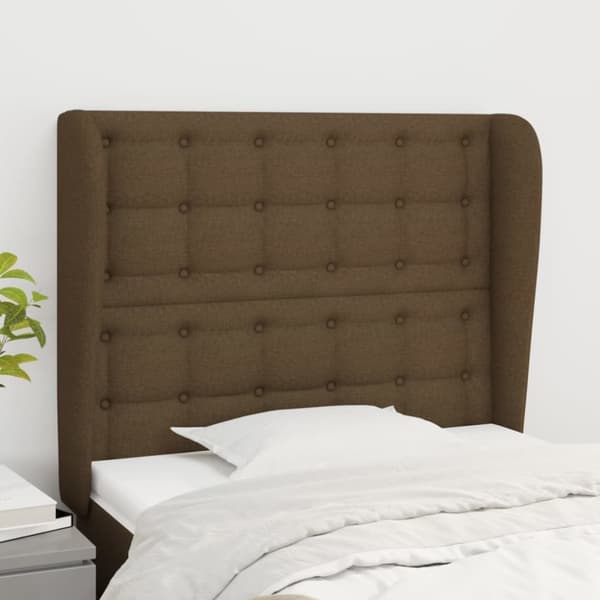 sengegavl med kanter 93x23x118/128 cm stof mørkebrun