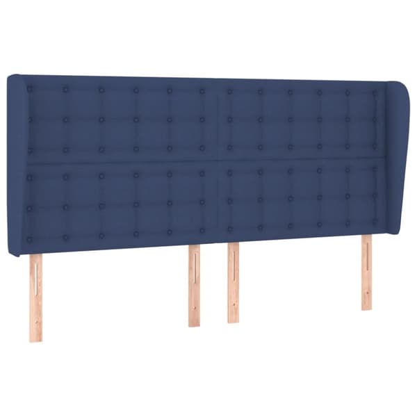 sengegavl med kanter 183x23x118/128 cm stof blå
