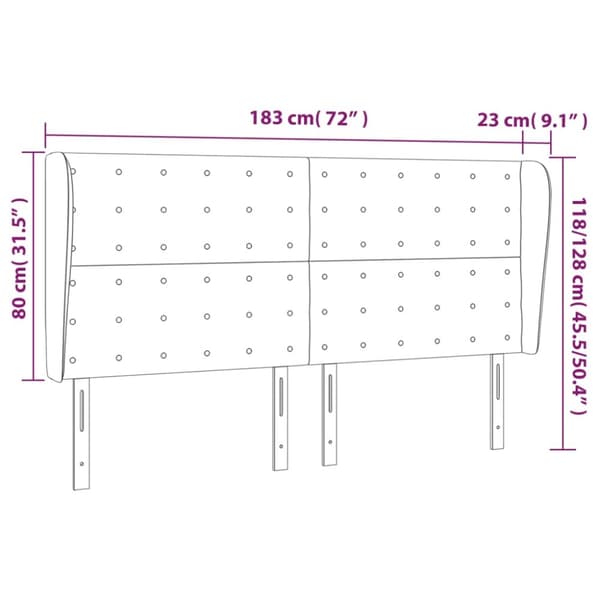 sengegavl med kanter 183x23x118/128 cm fløjl sort